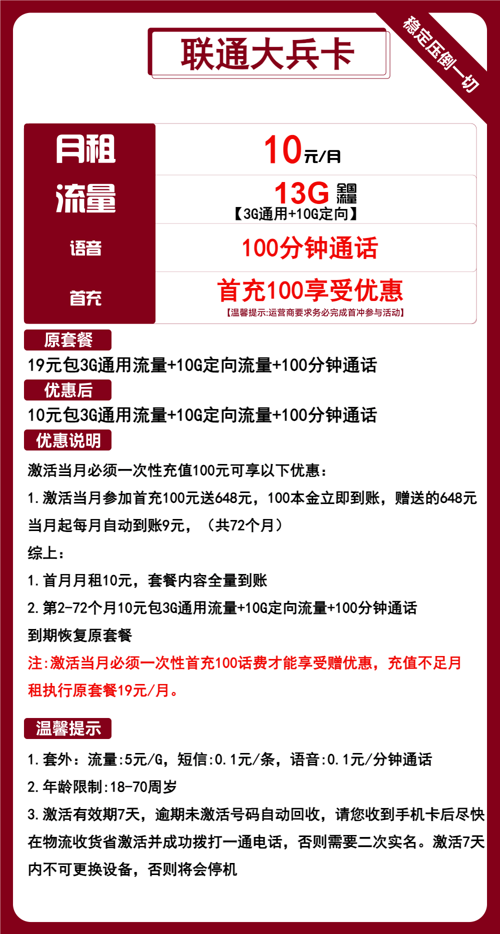 魔卡之家，联通大兵卡资费套餐介绍