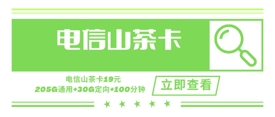 电信山茶卡，月租套餐19元含205G通用流量+30G定向流量+100分钟通话时长！