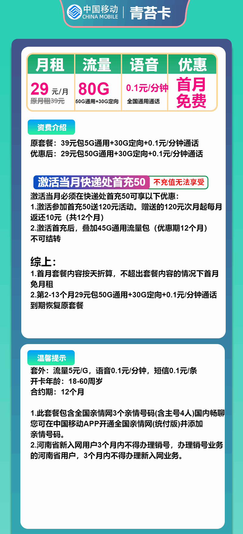 魔卡之家，移动青苔卡资费套餐介绍