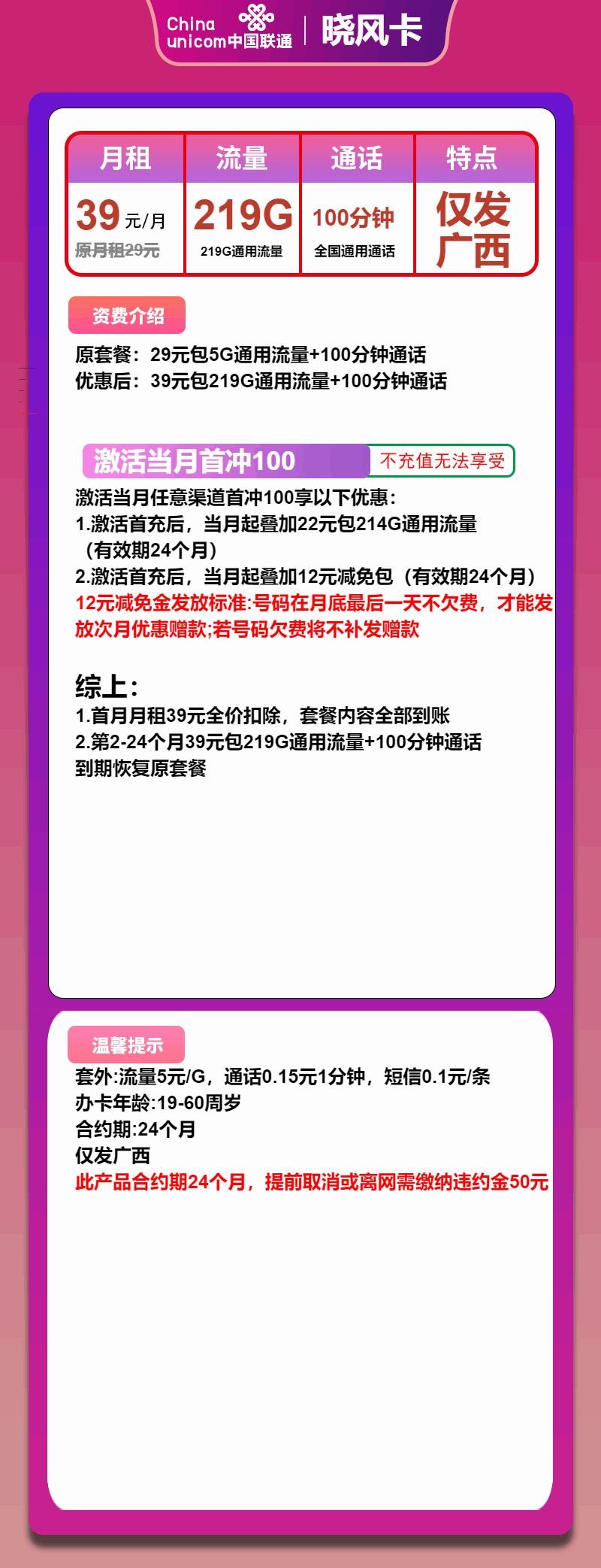 魔卡之家，联通晓风卡资费套餐介绍