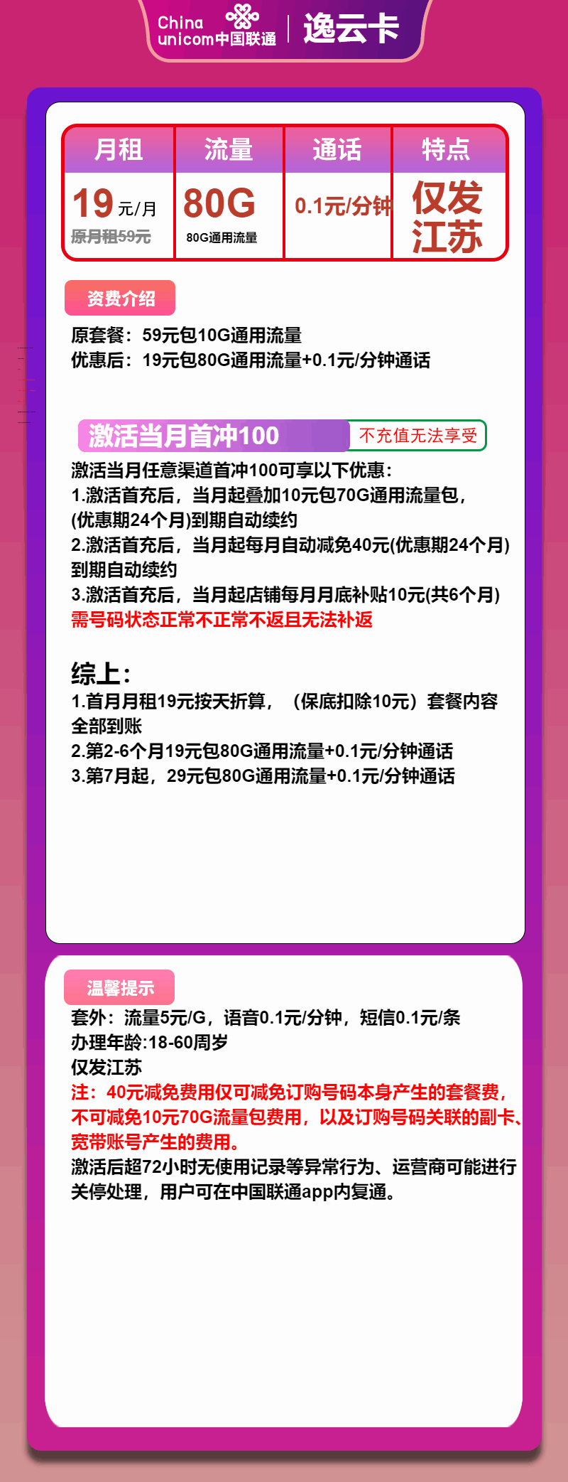 魔卡之家，联通逸云卡资费套餐介绍