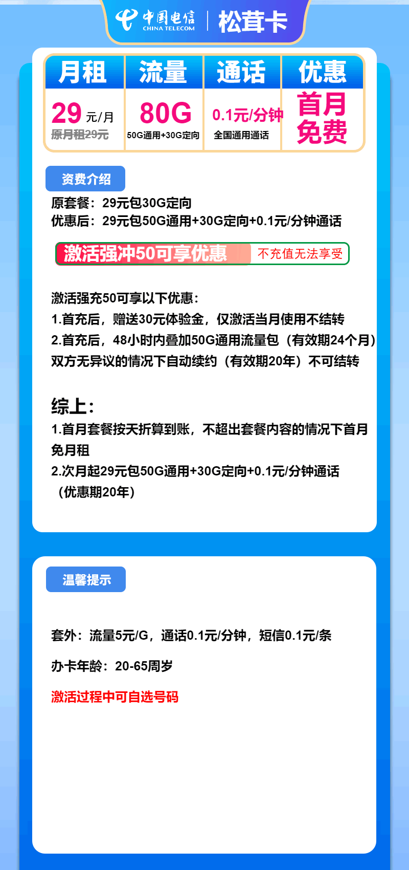 魔卡之家，电信松茸卡资费套餐介绍