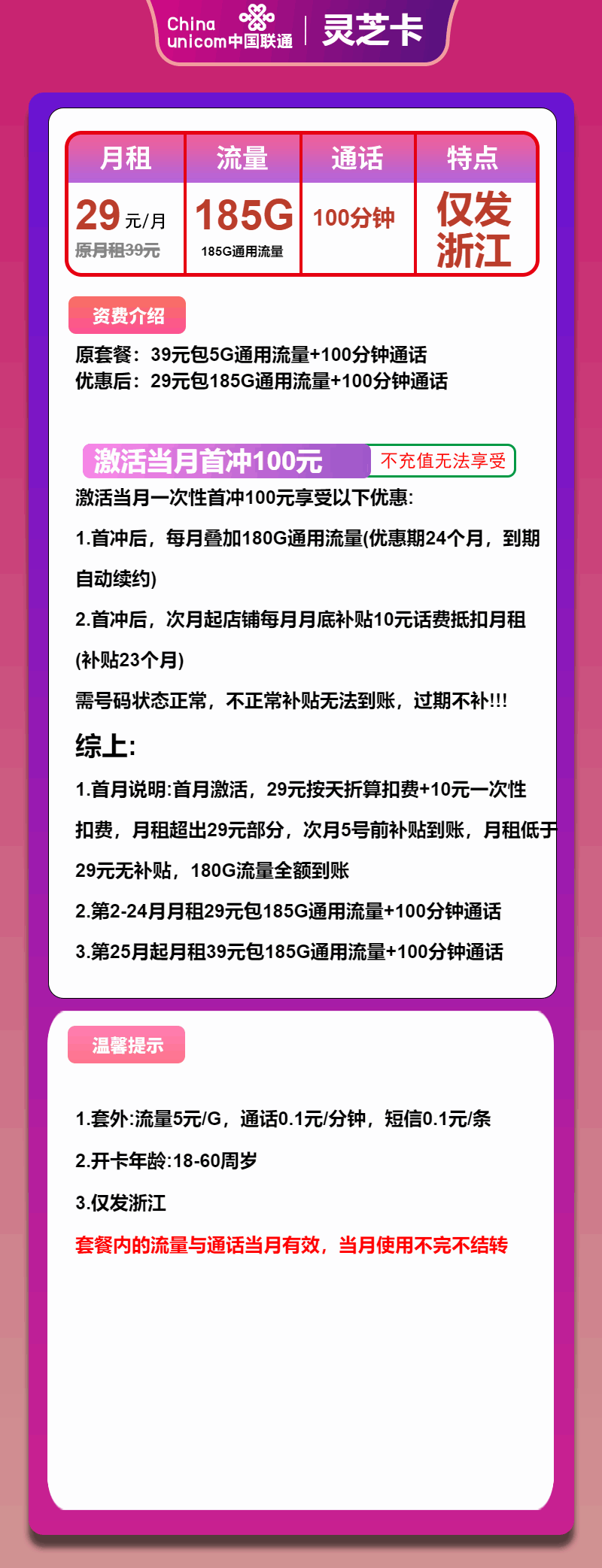 魔卡之家，联通灵芝卡资费套餐介绍