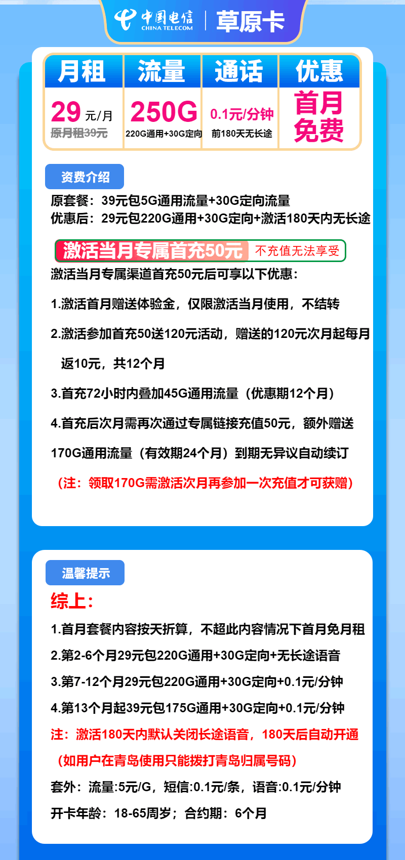 魔卡之家，电信草原卡资费套餐介绍